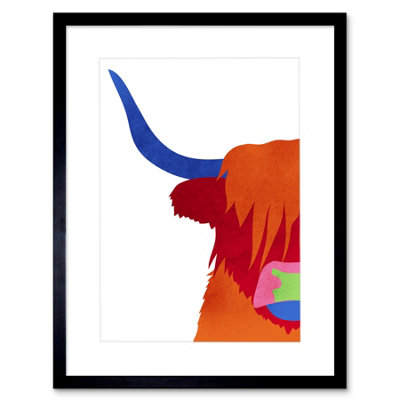 B&Q -  Bright Highland Scottish Cow Bull Coo Colourful 12X16" Framed Wall Art Print