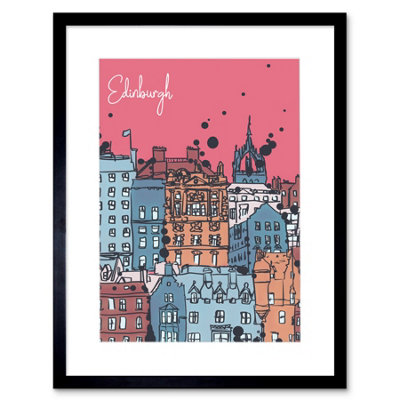 Wee Blue Coo Edinburgh Capital Scotland Old Town Buildings 12X16" Framed Wall Art Print from B&Q