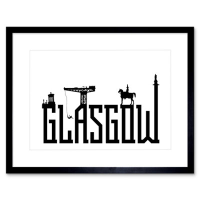 B&Q -  Glasgow City Scotland Landmarks Silhouettes 12X16" Framed Wall Art Print