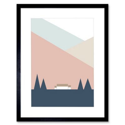 Wee Blue Coo Pastel Geometric Shapes Scotland Scottish Highland Croft Home Framed Wall Art Print from B&Q