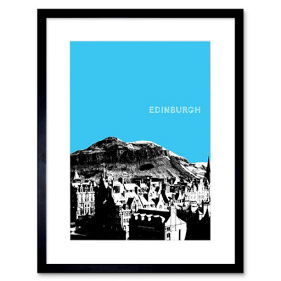 B&Q -  Wall Art Print Arthurs Seat Edinburgh Scotland Scottish Landmark Sky Blue Framed Art 9X7 Inch