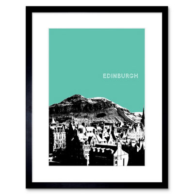 B&Q -  Wall Art Print Arthurs Seat Edinburgh Scotland Scottish Landmark Teal Framed Art 9X7 Inch