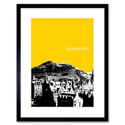 B&Q -  Wall Art Print Arthurs Seat Edinburgh Scotland Scottish Landmark Yellow Framed Art 9X7 Inch
