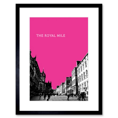 B&Q -  Wall Art Print Royal Mile Edinburgh Scotland Famous Street Pink Framed Art 9X7 Inch