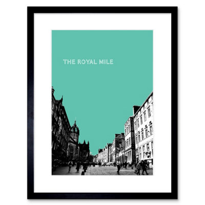B&Q -  Wall Art Print Royal Mile Edinburgh Scotland Famous Street Teal Framed Art 9X7 Inch