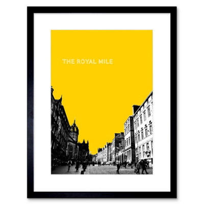 B&Q -  Wall Art Print Royal Mile Edinburgh Scotland Famous Street Yellow Framed Art 9X7 Inch