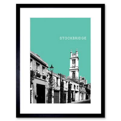 Artery8 Wall Art Print Stockbridge Edinburgh Scotland Landmark Teal Framed Art 9X7 Inch from B&Q