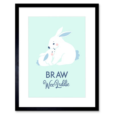 Artery8 Wall Art Print Braw Wee Laddie New Baby Boy Scottish Rabbit Bunny Framed Art 9X7 Inch from B&Q