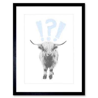 Artery8 Wall Art Print Scottish Highland Hairy Coo Cow Surprised Expression Scotland Framed Art 9X7 Inch from B&Q