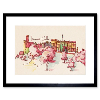 Artery8 Wall Art Print Inverness Castle Highland Scotland Scottish Watercolour Framed Art 9X7 Inch from B&Q