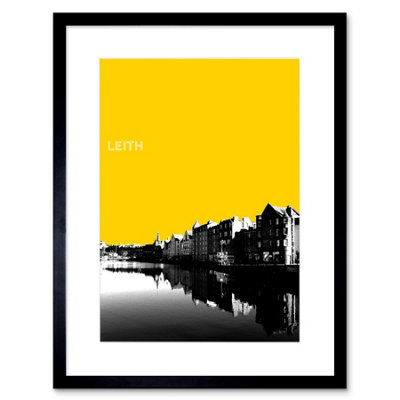 B&Q -  Wall Art Print Leith Shore Edinburgh Scotland Scottish Landmark Yellow Framed Art 9X7 Inch