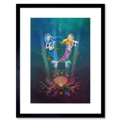 Artery8 Wall Art Print Mermaids Kids Music Framed Art 9X7 Inch from B&Q