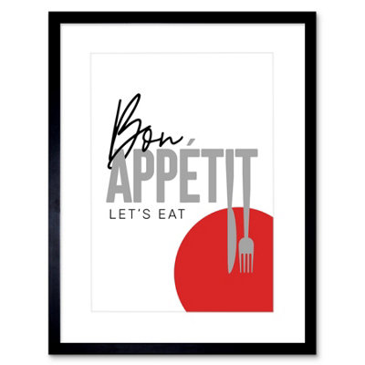 Artery8 Wall Art Print Bon Appetit Typography Framed 9X7 Inch from B&Q