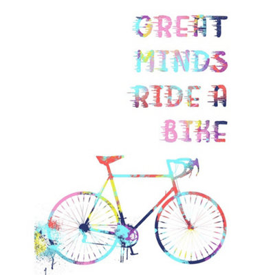 Artery8 Unframed Wall Art Bicycle Colourful Great Minds Ride - 12X16 Inch B&Q