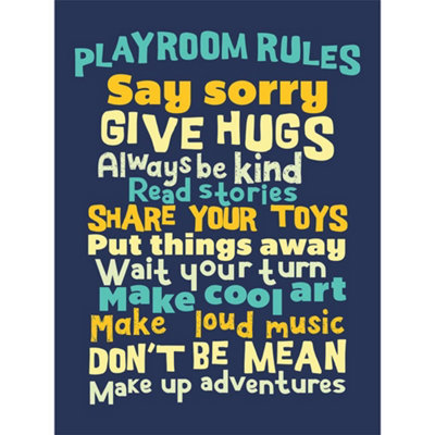 Artery8 Unframed Wall Art Kids Playroom Rules Blue12X16 Inch from B&Q