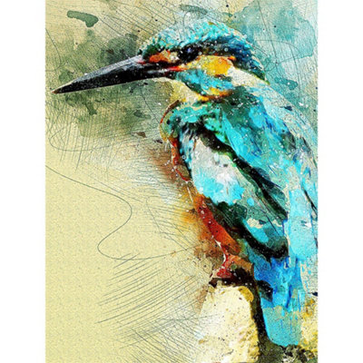 Artery8 Unframed Wall Art Kingfisher Bird Painting12X16 Inch from B&Q