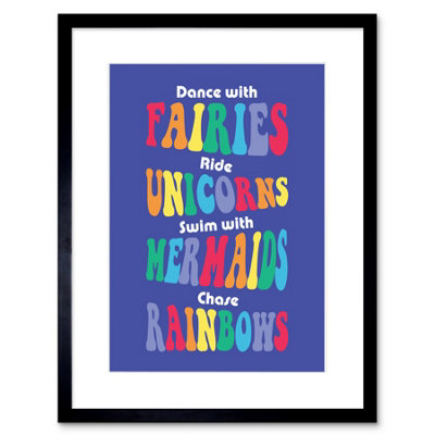 Artery8 Wall Art Print Fairies Unicorns Mermaids Rainbows Framed 9X7 Inch from B&Q