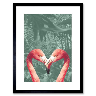 Artery8 Wall Art Print Flamingo Jungle Love Framed 9X7 Inch from B&Q