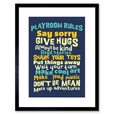 Artery8 Wall Art Print Kids Playroom Rules Fun Blue Framed 9X7 Inch from B&Q