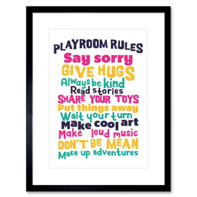 Artery8 Wall Art Print Kids Playroom Rules Fun Colourful Framed 9X7 Inch from B&Q
