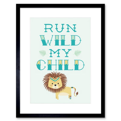 Artery8 Wall Art Print Kids Run Wild Child Lion Framed 9X7 Inch from B&Q