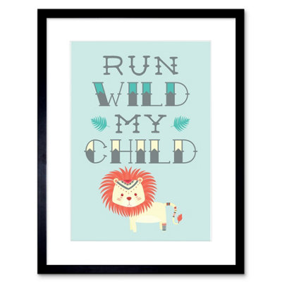 Artery8 Wall Art Print Kids Run Wild My Child Pastel Lion Framed 9X7 Inch from B&Q