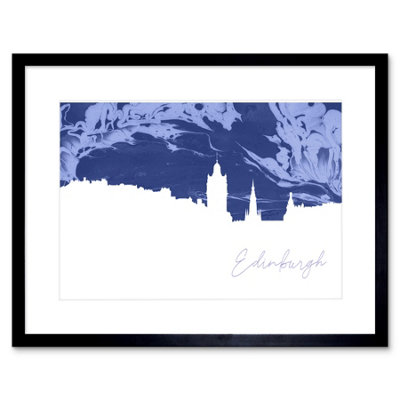 Artery8 Wall Art Print Scotland Edinburgh Cityscape Marble Blue Framed 9X7 Inch