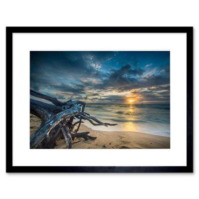 Artery8 Wall Art Print Driftwood Beach Sunset Ocean Framed 9X7 Inch from B&Q