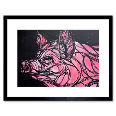 Artery8 Wall Art Print Graffiti Pig Piglet Framed 9X7 Inch