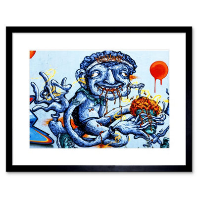 Artery8 Wall Art Print Graffiti Weird Guy Eating Framed 9X7 Inch
