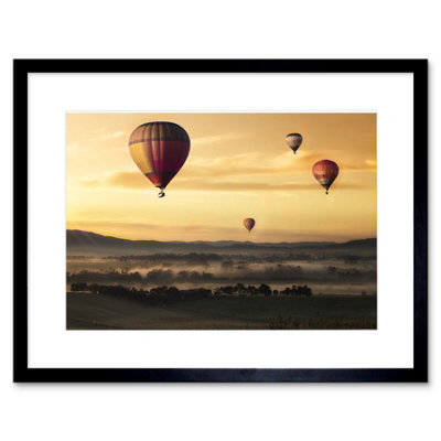 Artery8 Wall Art Print Hot Air Balloons Misty Morning Framed 9X7 Inch from B&Q