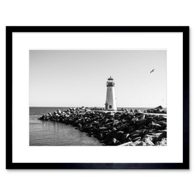 Artery8 Wall Art Print Lighthouse Rocks Ocean Bw Living Room Home Framed 9X7 Inch from B&Q