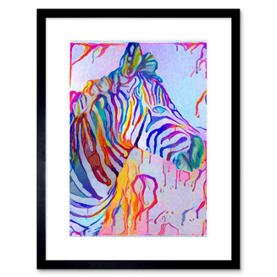 Artery8 Wall Art Print Rainbow Zebra Painting Framed 9X7 Inch from B&Q