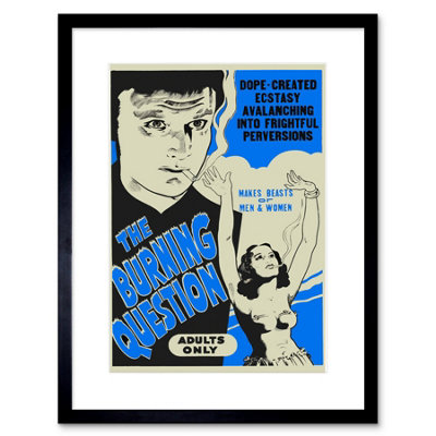 B&Q -  Wall Art Print Burning Question Weed Madness Blue Vintage Advertising Framed 9X7 Inch