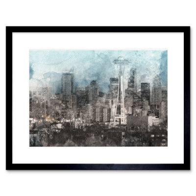 Artery8 Wall Art Print Seattle City Skyline Framed 9X7 Inch from B&Q