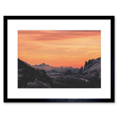 Artery8 Wall Art Print Sunrise Snowy Mountains Framed 9X7 Inch from B&Q