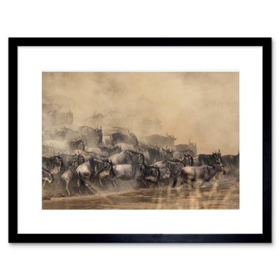 Artery8 Wall Art Print Wildebeest Antelope Herd Dust Framed 9X7 Inch from B&Q