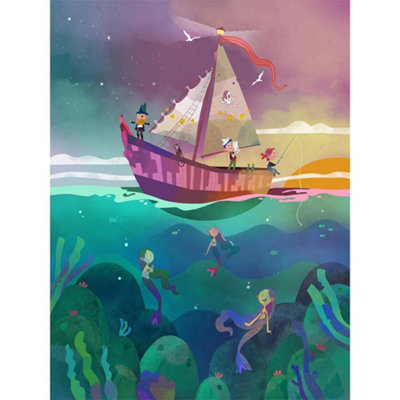 Wee Blue Coo Unframed Wall Art Pirates Mermaidsg Cute Childens Bedroom Décor12X16 Inch from B&Q
