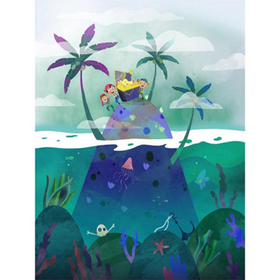 Wee Blue Coo Unframed Wall Art Pirates Treasureg Cute Childens Bedroom Décor12X16 Inch from B&Q