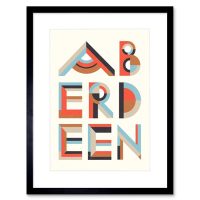 Artery8 Wall Art Print Aberdeen Colourful Word Art Framed 9X7 Inch from B&Q