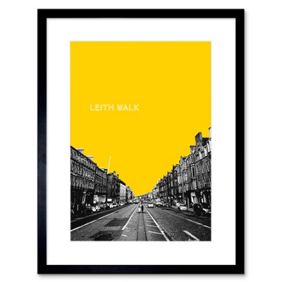 B&Q -  Wall Art Print Edinburgh Leith Walk Yellow Framed 9X7 Inch
