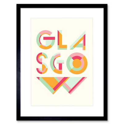 Artery8 Wall Art Print Glasgow Colourful Word Art Framed 9X7 Inch from B&Q