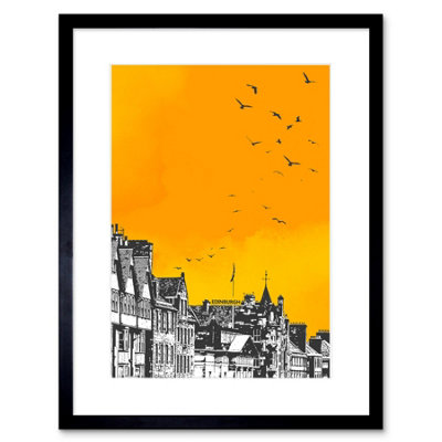 B&Q -  Wall Art Print Rooftop Birds Edinburgh Framed 9X7 Inch