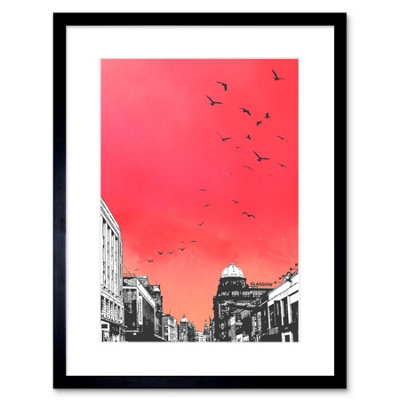 B&Q -  Wall Art Print Rooftop Birds Glasgow Framed 9X7 Inch