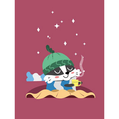 Wee Blue Coo Unframed Wall Art Badger Cozy Tea12X16 Inch from B&Q