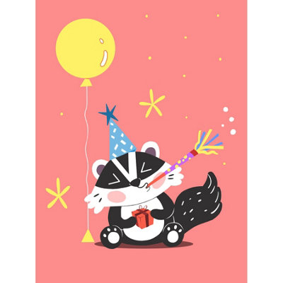 Wee Blue Coo Unframed Wall Art Badger Party Cute Childens Bedroom Décor12X16 Inch from B&Q