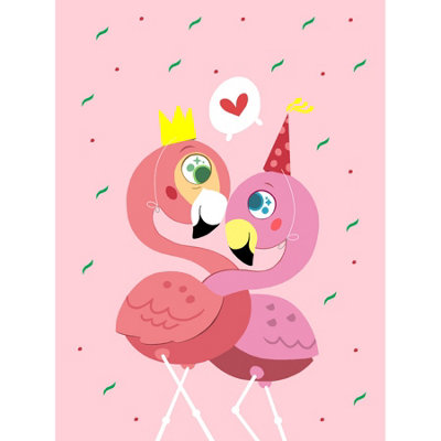 Wee Blue Coo Unframed Wall Art Kawaii Flamingo Love12X16 Inch from B&Q