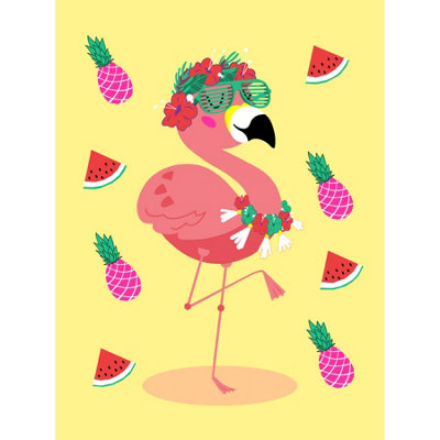 Wee Blue Coo Unframed Wall Art Kawaii Flamingo Party Tropical12X16 Inch from B&Q