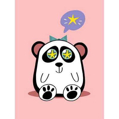 Wee Blue Coo Unframed Wall Art Kawaii Panda Star12X16 Inch from B&Q
