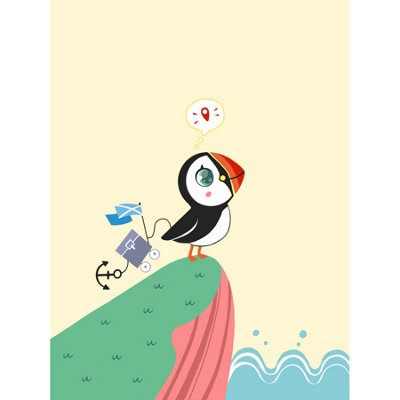 Wee Blue Coo Unframed Wall Art Puffins Travel Voyage12X16 Inch from B&Q